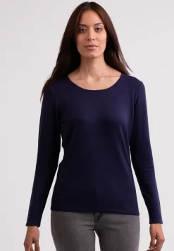 Seide Kaschmir Rundhals Pullover marine blau