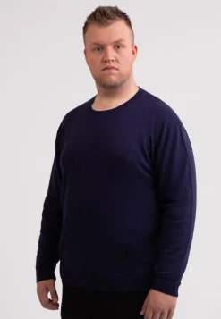 Seide Kaschmir Rundhals Pullover marine blau