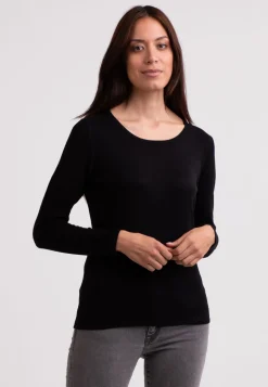 Seide Kaschmir Rundhals Pullover schwarz