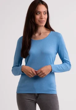 Seide Kaschmir Rundhals Pullover capri blau