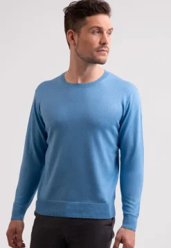 Seide Kaschmir Rundhals Pullover capri blau