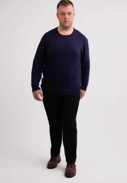 Seide Kaschmir Rundhals Pullover marine blau