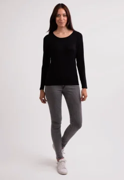 Seide Kaschmir Rundhals Pullover schwarz