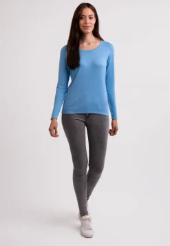 Seide Kaschmir Rundhals Pullover capri blau