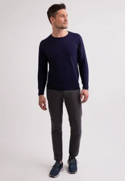 Seide Kaschmir Rundhals Pullover marine blau