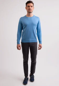 Seide Kaschmir Rundhals Pullover capri blau