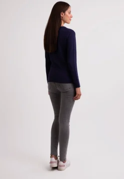 Seide Kaschmir Rundhals Pullover marine blau