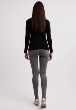 Seide Kaschmir Rundhals Pullover schwarz