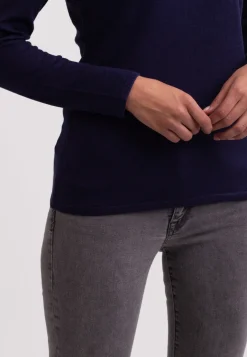 Seide Kaschmir Rundhals Pullover marine blau