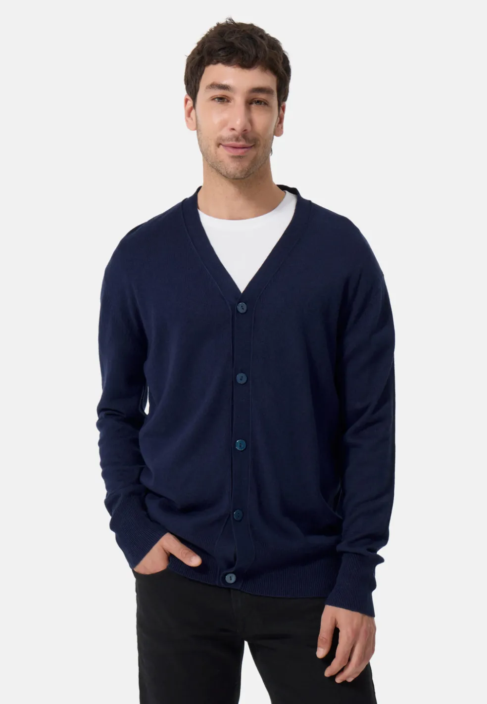 Seide Kaschmir Strickjacke Cardigan marine blau