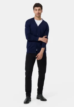 Seide Kaschmir Strickjacke Cardigan marine blau