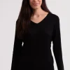 Seide Kaschmir V-Ausschnitt Pullover schwarz