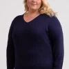 Seide Kaschmir V-Ausschnitt Pullover marine blau