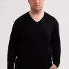 Seide Kaschmir V-Ausschnitt Pullover schwarz