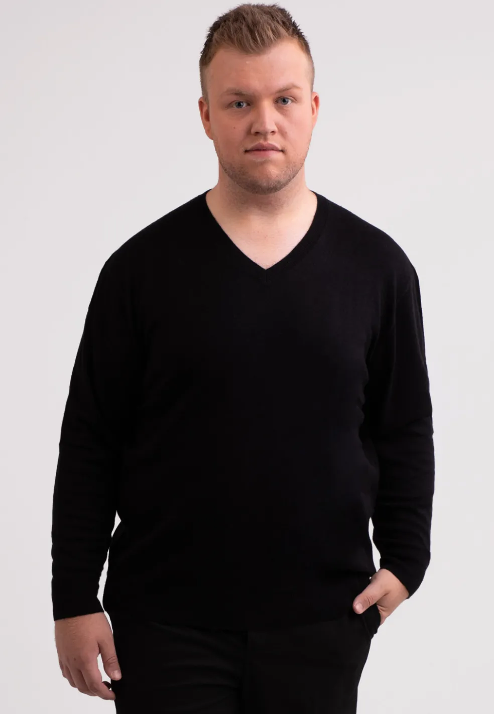 Seide Kaschmir V-Ausschnitt Pullover schwarz