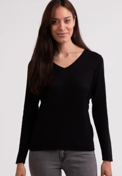 Seide Kaschmir V-Ausschnitt Pullover schwarz