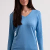 Seide Kaschmir V-Ausschnitt Pullover capri blau