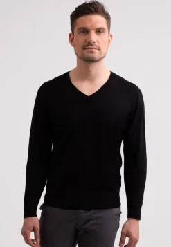 Seide Kaschmir V-Ausschnitt Pullover schwarz