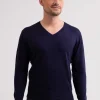 Seide Kaschmir V-Ausschnitt Pullover marine blau