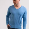 Seide Kaschmir V-Ausschnitt Pullover capri blau