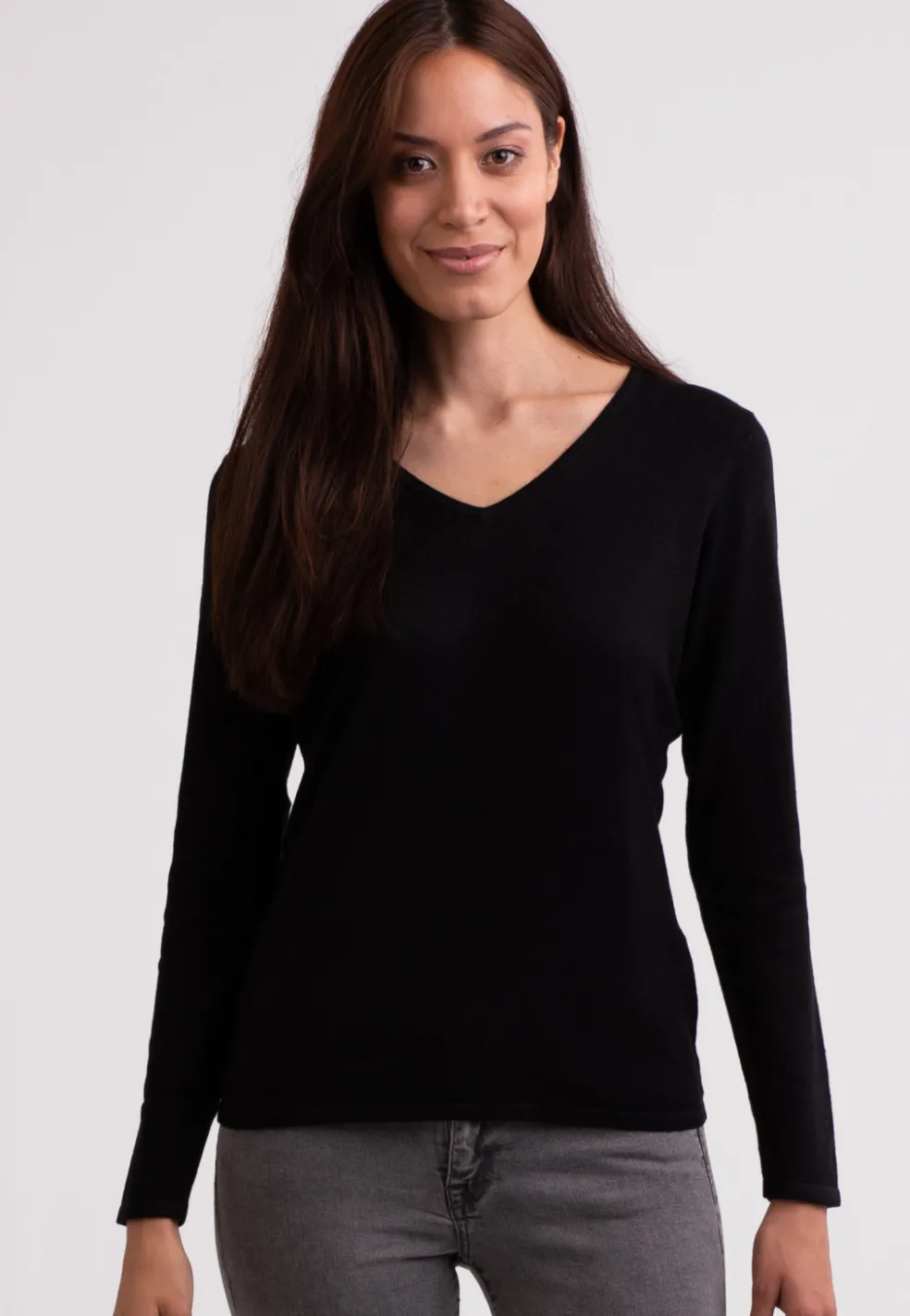Seide Kaschmir V-Ausschnitt Pullover schwarz