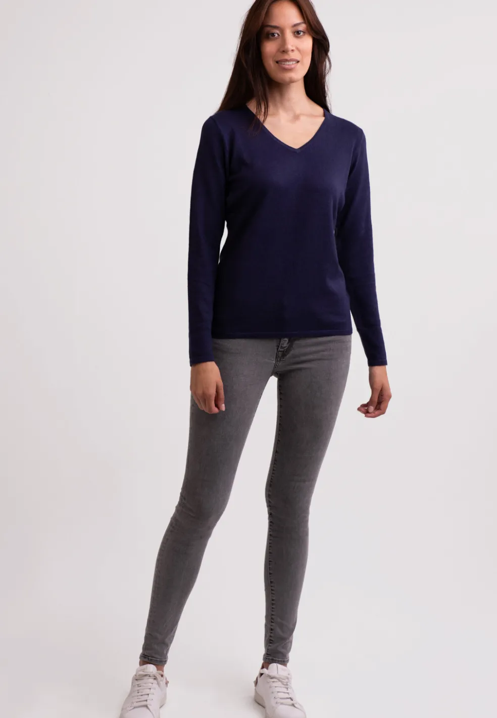 Seide Kaschmir V-Ausschnitt Pullover marine blau