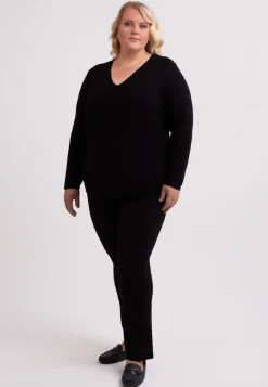Seide Kaschmir V-Ausschnitt Pullover schwarz