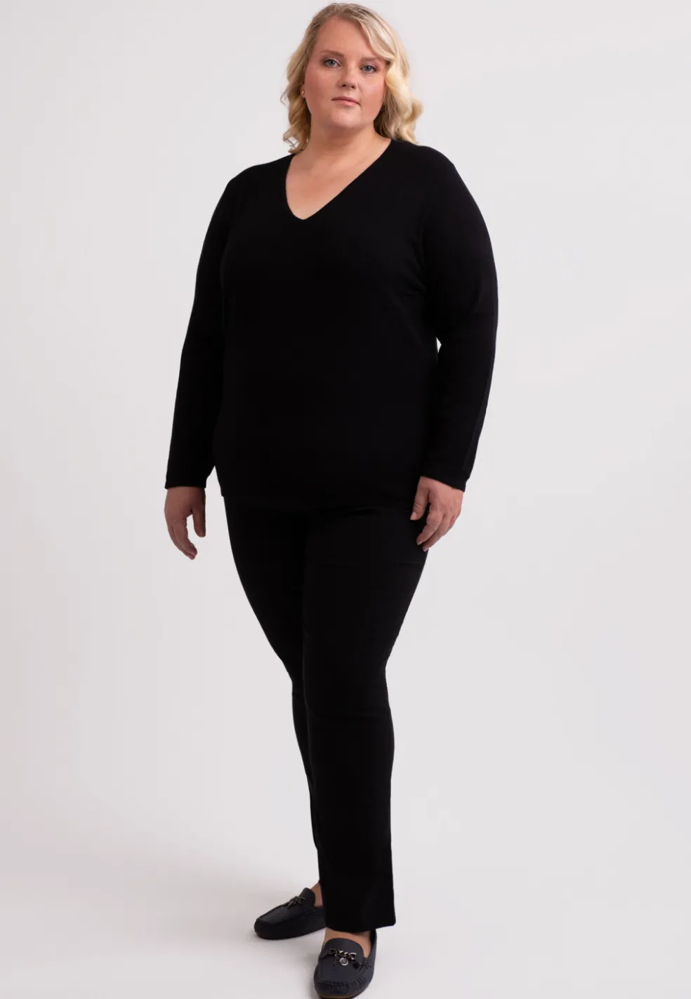 Seide Kaschmir V-Ausschnitt Pullover schwarz