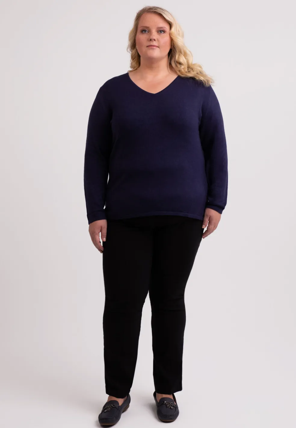 Seide Kaschmir V-Ausschnitt Pullover marine blau