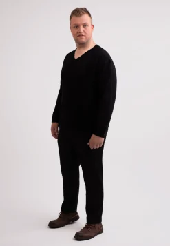 Seide Kaschmir V-Ausschnitt Pullover schwarz