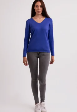Seide Kaschmir V-Ausschnitt Pullover majorelle blau
