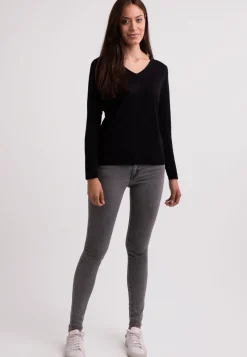 Seide Kaschmir V-Ausschnitt Pullover schwarz