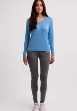 Seide Kaschmir V-Ausschnitt Pullover capri blau