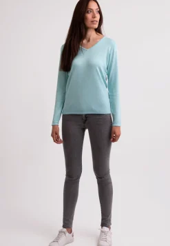 Seide Kaschmir V-Ausschnitt Pullover reflexion hellgrün