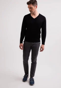 Seide Kaschmir V-Ausschnitt Pullover schwarz