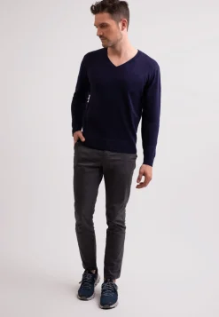 Seide Kaschmir V-Ausschnitt Pullover marine blau
