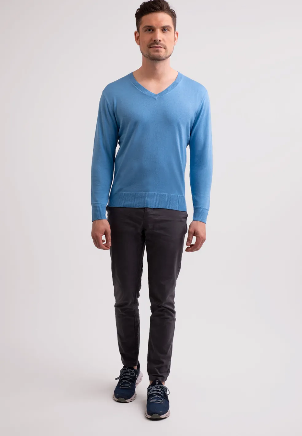 Seide Kaschmir V-Ausschnitt Pullover capri blau