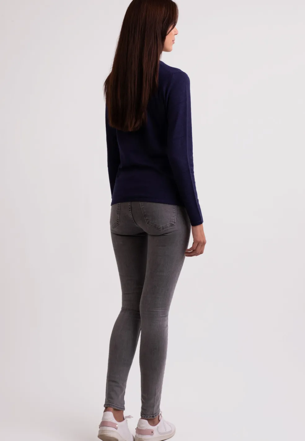 Seide Kaschmir V-Ausschnitt Pullover marine blau
