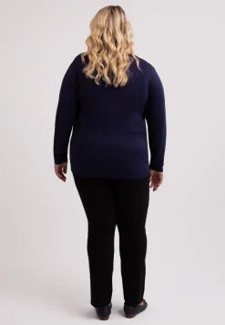 Seide Kaschmir V-Ausschnitt Pullover marine blau