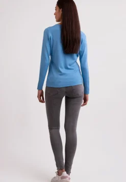 Seide Kaschmir V-Ausschnitt Pullover capri blau