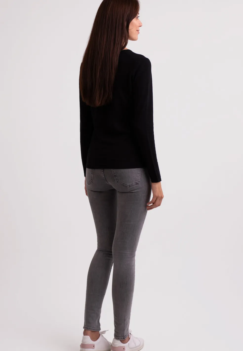 Seide Kaschmir V-Ausschnitt Pullover schwarz