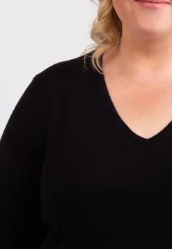 Seide Kaschmir V-Ausschnitt Pullover schwarz