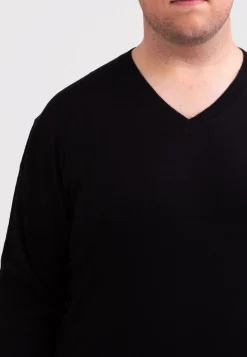Seide Kaschmir V-Ausschnitt Pullover schwarz