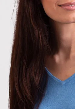 Seide Kaschmir V-Ausschnitt Pullover capri blau