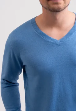 Seide Kaschmir V-Ausschnitt Pullover capri blau