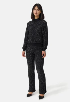 Wolle Kaschmir Hose mit Pailletten schwarz