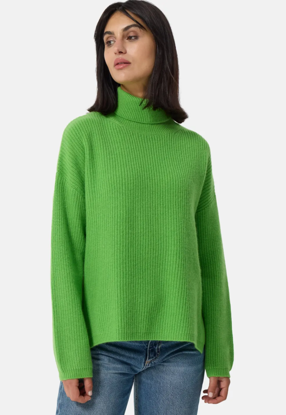 Wolle Kaschmir Oversize Style Rollkragen Pullover grün