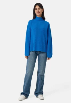 Wolle Kaschmir Oversize Style Rollkragen Pullover azurblau