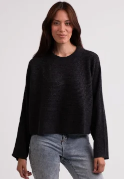 Wolle Kaschmir Rundhals Pullover dunkel anthrazit