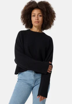 Wolle Kaschmir Rundhals Pullover schwarz